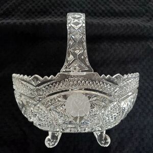 Vtg Anna Hutte Footed Bleikristall Crystal Basket Rose Collection West Germany